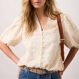 Ivory Textured Floral Blouse