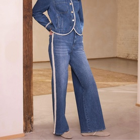 Lace Trim High-Rise Straight Leg Jeans