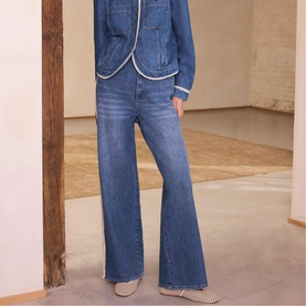 Lace Trim High-Rise Straight Leg Jeans
