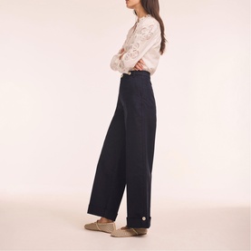 High-Rise Wide Leg Cropped Chinos
