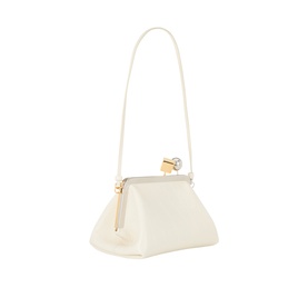 Jacquemus Le Berlingot Crossbody Bag in light ivory nappa leather, gold-tone crystal clasp, single top handle, croc-embossed finish