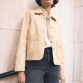 Scallop Trim Leather Jacket