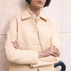 Scallop Trim Leather Jacket