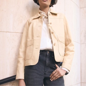 Scallop Trim Leather Jacket
