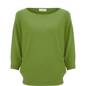 Phase Eight Cristine Fine Knit Sweater in green with slashed neckline and batwing three-quarter length sleeves