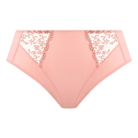Elomi brief in Rose Bud, high-waist cut with floral lace panel inserts and scalloped edges