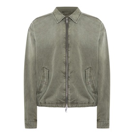 Seven Jeans Casual Jacket in Sunfaded Moss, zip-front with spread collar, welt pockets, cotton-lyocell blend
