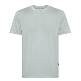 Seven Jeans Dusty Blue crew neck T-shirt in lyocell-cotton blend, short sleeves, small logo tab at hem