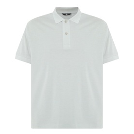 Seven Jeans Regular Polo in Dusty Blue, short sleeves, ribbed collar, three-button placket, relaxed fit