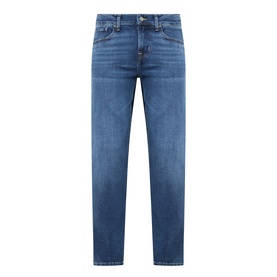 Seven Jeans Slimmy Mid-Rise Tapered Jeans in Signal blue denim, five-pocket style with whiskering, faded details and fly zip fastening