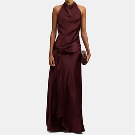 Abby Petite Halter Satin Dress