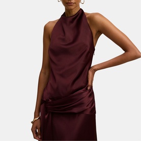 Abby Petite Halter Satin Dress