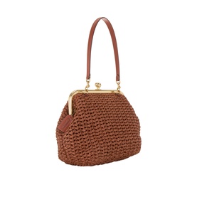 Coach Kisslock Frame 27 Woven Bag in clay paper straw with gold-tone kisslock clasp and detachable leather shoulder strap