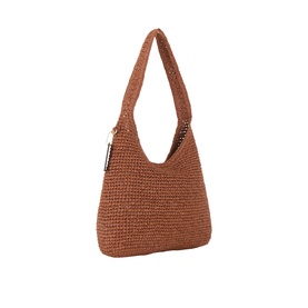 Coach Brooklyn 28 Woven Shoulder Bag in clay paper straw, fixed single shoulder strap, open-top silhouette with gold-tone hardware detail