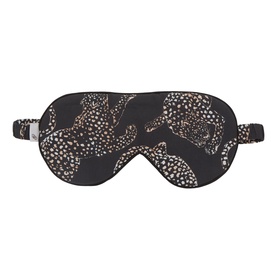 Desmond & Dempsey navy cotton eye mask with leopard print, elasticated strap, flat lay view