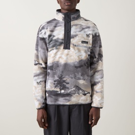 Helvetia Half-Buttoned Logo Printed Fleece Sweatshirt