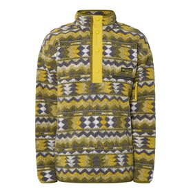 Columbia Helvetia Half-Buttoned Logo Printed Fleece Sweatshirt in Mossy Green, geometric Fair Isle print, snap button funnel neck, chest pocket