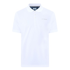 Columbia Utilizer&trade; Logo Polo Shirt in white with contrast button placket, short sleeves, and logo detail on chest