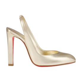 Christian Louboutin platine metallic leather slingback pump with block heel and signature red sole
