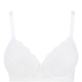 Triumph Amourette Full Cup Bra in white, non-wired padded design with delicate lace overlay and adjustable shoulder straps