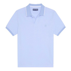Vilebrequin Regular Polo in Cloudy blue piqu&eacute; with white tipped collar and cuffs, small embroidered logo at chest