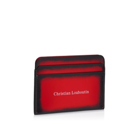 Christian Louboutin red and black leather card holder with contrast red interior and embossed logo lettering