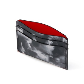 Christian Louboutin card holder in black and white with signature red interior, slim flat design with multiple card slots
