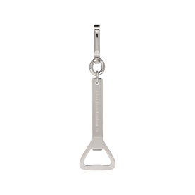 Christian Louboutin silver bottle opener keyring charm with carabiner clip and engraved branding detail