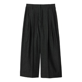 Chambray Pleated Wide Cropped Trousers