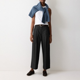 Chambray Pleated Wide Cropped Trousers
