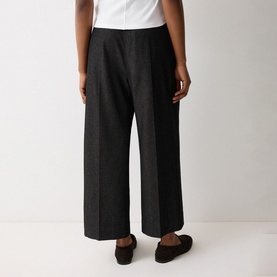 Chambray Pleated Wide Cropped Trousers