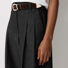 Chambray Pleated Wide Cropped Trousers