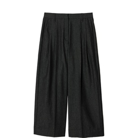 Chambray Pleated Wide Cropped Trousers