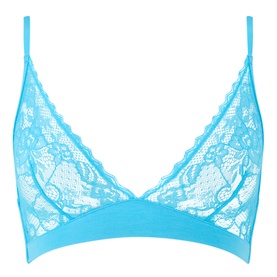 Stripe & Stare Lace Triangular Bralette in Cerulean, non-wired with floral lace cups, scalloped trim, and wide elasticated underband