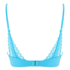 Stripe & Stare Lace Triangular Bralette in cerulean, non-wired with lace trim side panels, adjustable straps and hook-and-eye back fastening