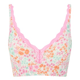 Stripe & Stare bra in Sweet Posy floral print with pink lace trim and adjustable straps