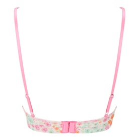 Stripe & Stare Sweet Posy bra back view, floral print with pink adjustable straps and pink clasp fastening
