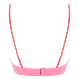 Stripe & Stare Lace Plunge Bralette in Pink Lemonade, back view showing hook and eye fastening, adjustable straps and wide elasticated underband