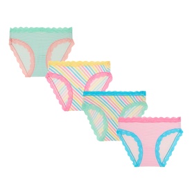 Stripe & Stare Roll With It Briefs, set of 4 in pastel stripe and solid designs with scalloped trim edges