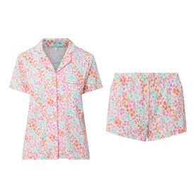 Stripe & Stare Sweet Posy Short Pyjama Set in floral print with notched lapel shirt, piped trim, and matching shorts