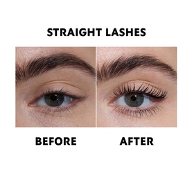 YSL Lash Latex Mascara in 01 Black before and after comparison showing lifted, curled lashes on straight lashes