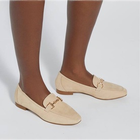 Grained Suede Metal Trim Loafers