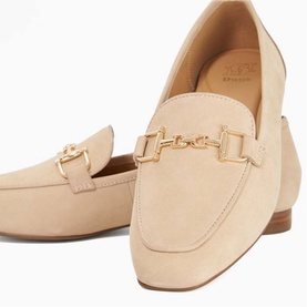 Grained Suede Metal Trim Loafers