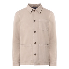 Nudie Jeans Barney Worker Overshirt in Mud, cotton casual jacket with pointed collar, button fastening, chest and patch pockets