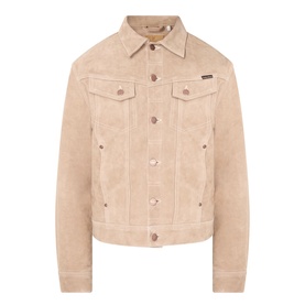 Nudie Jeans casual jacket in G13 Mud, suede-effect fabric, button-front fastening with chest pockets and branded tab detail