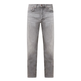 Nudie Jeans Solid Ollie Mid-Rise Slim Leg Jeans in Pale Ash with faded whiskering details, five-pocket style and slim-cut legs