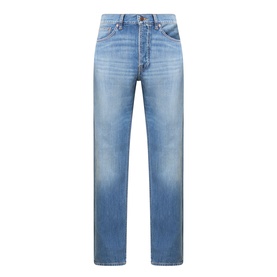Nudie Jeans Gritty Jackson Straight Jeans in Slow Drive, light blue washed denim with five-pocket design and faded finish