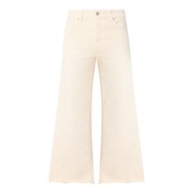 Paige Anessa Front Pockets High-Rise Wide Leg Jeans in Butter Yellow, cropped wide leg with raw hem and five-pocket styling