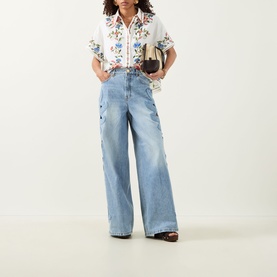 Alchemy Appliqu&eacute; High-Rise Wide Leg Jeans