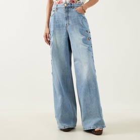 Alchemy Appliqu&eacute; High-Rise Wide Leg Jeans